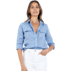 Piola Club Relax Fit Linen Keten Gök Mavisi Kadın Gömlek