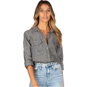 Piola Club Relax Fit Linen Keten Gri Melanj Kadın Gömlek