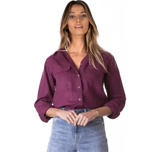 Piola Club Relax Fit Linen Keten Mürdüm Kadın Gömlek