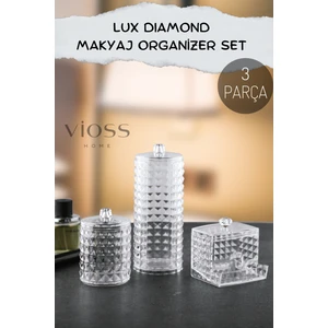 Lüx Diamond 3'lü Makyaj Organizer Set Düzenleyici Pamukluk Kulak Çöpü Makyaj Pamuğu Seti