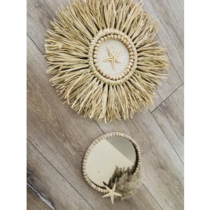 Wall Decoration Art Rafya Boncuk ve Boncuk Ayna Duvar Dekorasyon Ürünü 2’li Set