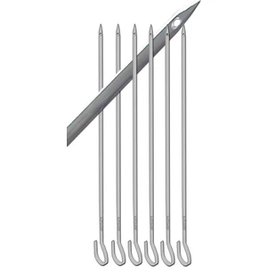6 Adet Paslanmaz Çelik Tokat Kebabı Şişi 30CM Ucu Delik Özel Ürün 7X2MM Kancalı Yassı Kebap Şişleri