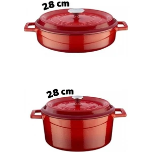 Döküm 28 cm Ikili Tencere Seti Trendy Kırmızı (Silikon Tutacak Hediyeli)