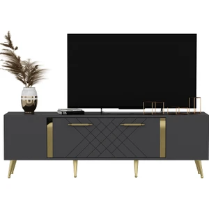 Cantek Dizayn Lazer Desenli Detas Tv Ünitesi 150 cm Antrasit-Altın