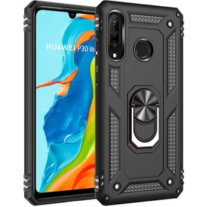 Kip GSM Huawei P30 Lite Kılıf Zore Vega Tank  Sert  Yüzüklü Standlı Zırh Koruma Kapak