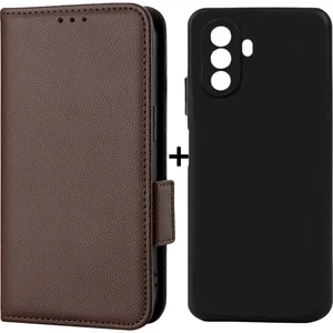 Huawei Nova Y70/Y70 Plus için 2'si 1 Arada Silikon + Kapaklı Telefon Kılıfı - Kahverengi (Yurt Dışından)
