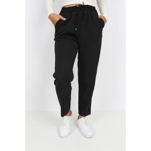 Öz Moda Kadın Siyah Beli Lastikli Havuç Kesim Kumaş Pantolon