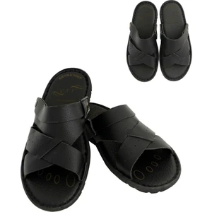 Sandalet - Terlik - Deri - Hac ve Umre Için - Siyah Renk - 42 Numara