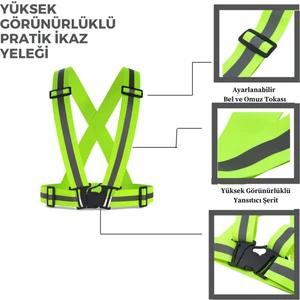 Yüksek Görünürlüklü Reflektörlü Ayarlanbilir Pratik Yeşil Ikaz Yeleği