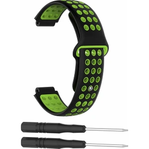 Garmin Forerunner 220 230 235 Uyumlu Delikli Silikon Kordon Siyah Yeşil
