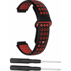 Garmin Forerunner 220 230 235 Uyumlu Delikli Silikon Kordon Siyah Kırmızı