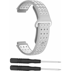 Garmin Forerunner 220 230 235 Uyumlu Delikli Silikon Kordon Gri Beyaz