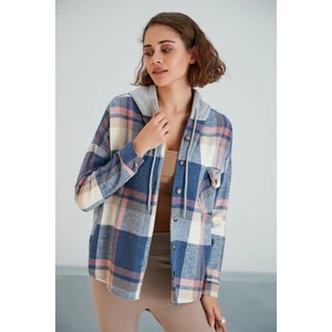 Pikka Online Kadın Çok Renkli Soft Mavi Oduncu Oversize Ceket Gömlek