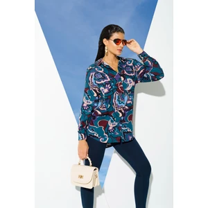 For You woman Yeşil Etnik Desen Viskon Gömlek S27094