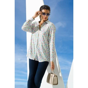 For You woman Çiçek Desen Pembe Mavi Viskon Gömlek S27097