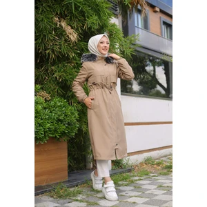 Vibeys Collection Bej Içi Kürklü ve Su Geçirmez Kadın Kışlık Mont & Kaban
