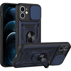 Apple iPhone 12 Kılıf Ultra Korumalı Yüzüklü Manyetik Sürgülü Vega Kapak