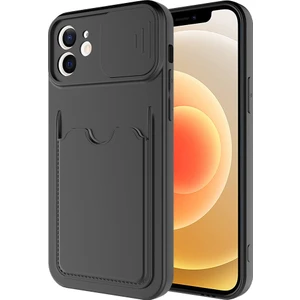 Apple Iphone 12 Kılıf Kartlıklı Kamera Korumalı Sürgülü Kartix Silikon