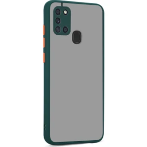 Samsung Galaxy A21S Kılıf Kamera Korumalı Silikon Kenarlı Buzlu Hux Kapak