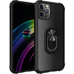 Apple Iphone 12 Pro Max Kılıf Silikon Kenarlı Yüzüklü Manyetik Mola Kapak