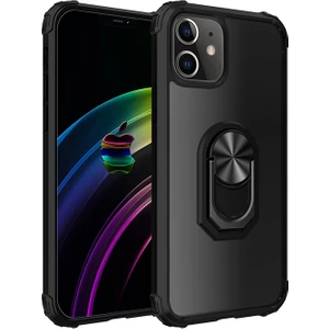 Apple iPhone 12 Mini Kılıf Silikon Kenarlı Yüzüklü Manyetik Mola Kapak