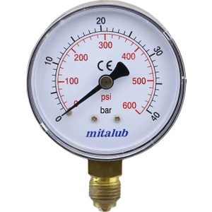Mitalub 63 mm 40 Bar Alttan Çıkışlı Manometre 1/4" Bağlantılı Basınç Ölçer