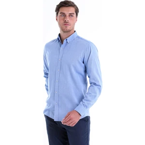 Erkek Mavi Comfort Fit %100 Pamuk Uzun Kollu Basic Gömlek