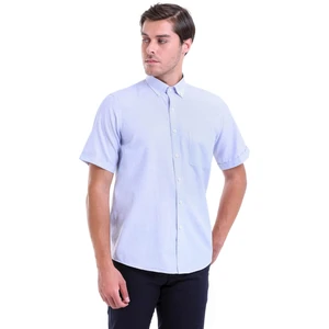 Erkek Mavi Desenli Regular Fit Pamuklu Kısa Kol Gömlek