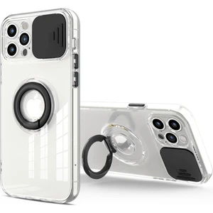 iPhone 13 Pro 6.1inç Kılıf Sürgülü Kamera Lens Korumalı Yüzük Standlı Silikon Kılıf ALL-35488