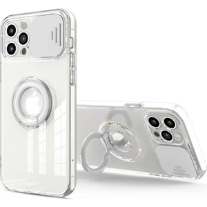 iPhone 13 Pro 6.1inç Kılıf Sürgülü Kamera Lens Korumalı Yüzük Standlı Silikon Kılıf ALL-35488