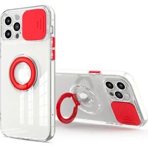 iPhone 11 Pro Max 6.5inç Kılıf Sürgülü Kamera Lens Korumalı Yüzük Standlı Silikon Kılıf ALL-35489