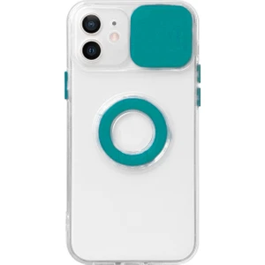 iPhone 12 6.1inç Kılıf Sürgülü Kamera Lens Korumalı Yüzük Standlı Silikon Kılıf ALL-35491