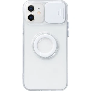 iPhone 12 6.1inç Kılıf Sürgülü Kamera Lens Korumalı Yüzük Standlı Silikon Kılıf ALL-35491