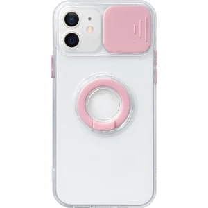iPhone 12 Mini 5.4inç Kılıf Sürgülü Kamera Lens Korumalı Yüzük Standlı Silikon Kılıf ALL-35492