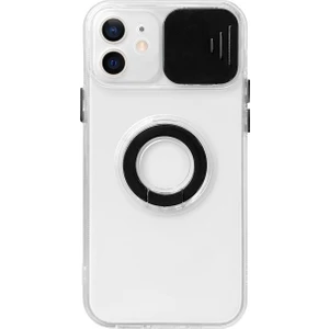 iPhone 12 Mini 5.4inç Kılıf Sürgülü Kamera Lens Korumalı Yüzük Standlı Silikon Kılıf ALL-35492