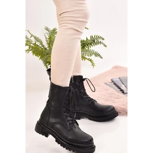 Modaonn Kadın Siyah Rugan Bot & Bootie & Postal