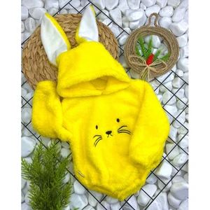 Kız ve Erkek Çocuk Için Kapüşonlu Bebek Peluş Çıtçıtlı Body MNK0410