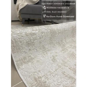 NarStore Home Dinarsu Krem Kaymaz Taban Kesme Yolluk Nevra Asos Krem