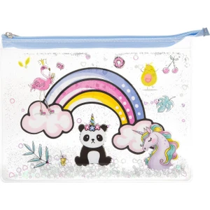 A5 Boy Simli ve Sulu Fermuarlı Şeffaf Desenli Dosya