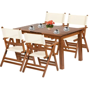 Atina Ahşap Bahçe Balkon Takımı: 80X120 Sabit Ayaklı Masa + 4 Pvcli Katlanır Sandalye Set