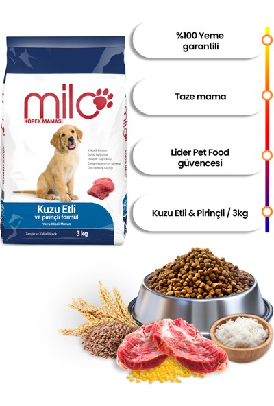 Milo Kuzu Etli&Pirinçli Yavru Köpek Maması 3 kg