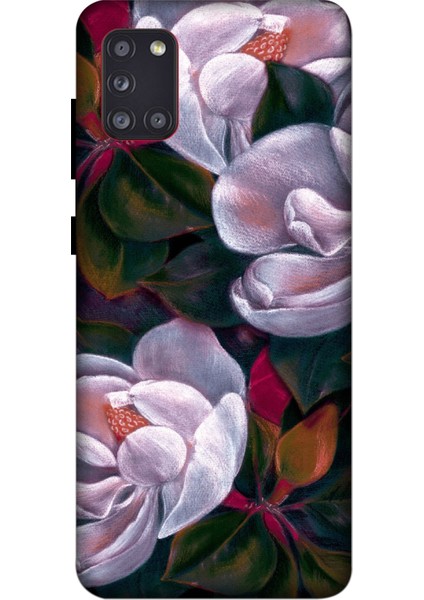 Deste Samsung Galaxy A31 Kılıf Beyaz Çiçek Baskılı Desenli Silikon Kılıf A++-8108