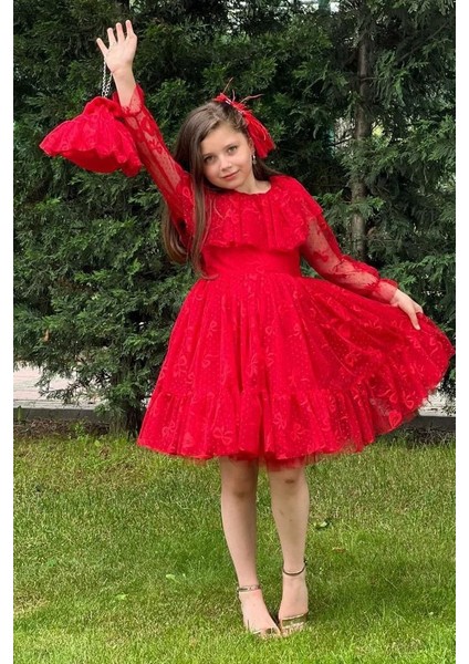 Dantelli Çantalı Kız Çocuk Tarz Abiye Elbise fiyatları