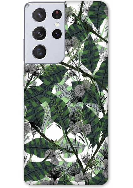 Samsung Galaxy S22 Ultra Kılıf Yeşil Yapraklar Desenli Hd Baskılıf Silikon Kılıf - 8237