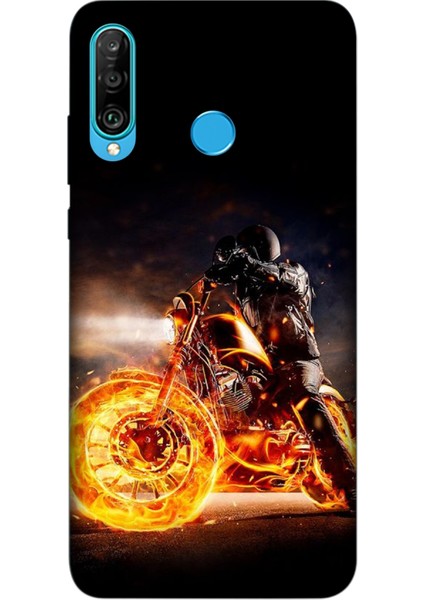 Huawei P40 Lite E Kılıf Baskılı Ateş Motosiklet Desenli Zipax A++ Silikon - 8830