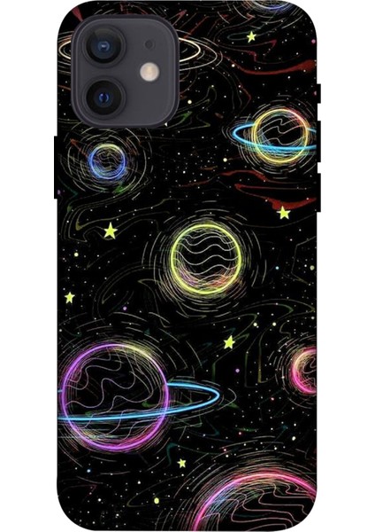 Apple Iphone 12 Mini Kılıf Baskılı Renkli Gezegen Desenli Zipax A++ Silikon - 8842