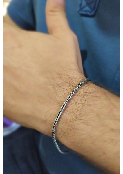Gümüş Tilki Kuyruğu Model Erkek Zincir Bileklik