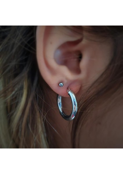 Gümüş Düz Bombeli Halka Küpe HR46R328