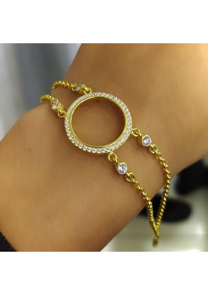 Gümüş Çeyrek Altın Koymak Için Çerçeveli Bileklik BL65U5E