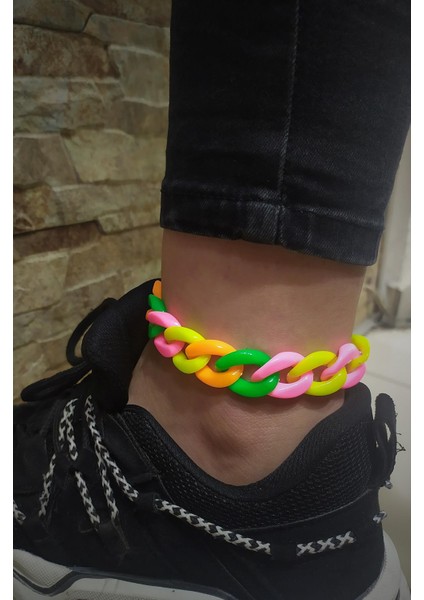 Gümüş Kilitli Neon Renkli Zincir Model Halhal
